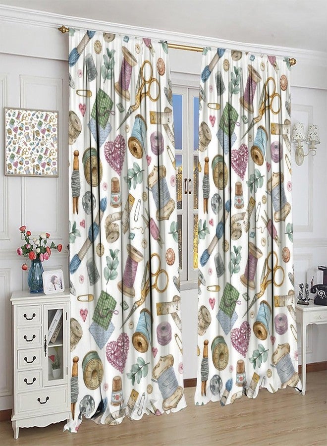 Kurtect Sewing Mashine Window Curtain,Vintage Style Sewing Tool Needle Thread Watercolor Blackout Curtains for Bedroom Cafe Dining Room Office Living Room Kitchen Drapes, 42x45 in - Image 5